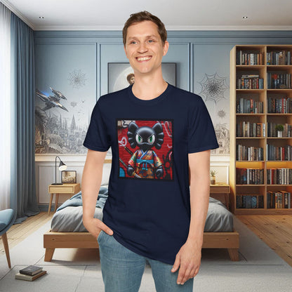 Samurai Cat Softstyle T-Shirt with Urban Graffiti Design