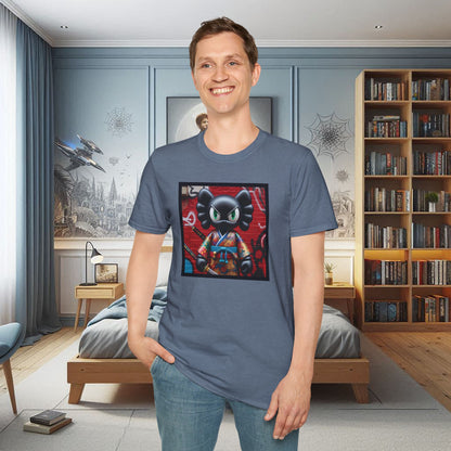 Samurai Cat Softstyle T-Shirt with Urban Graffiti Design