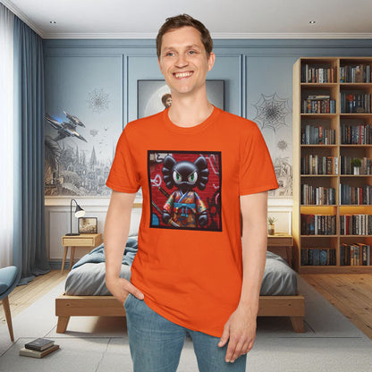 Samurai Cat Softstyle T-Shirt with Urban Graffiti Design