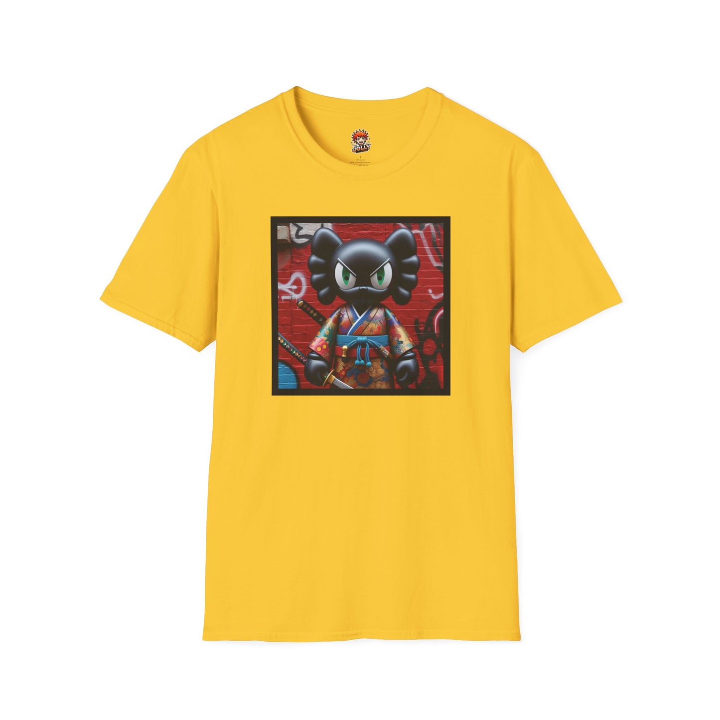 Samurai Cat Softstyle T-Shirt with Urban Graffiti Design