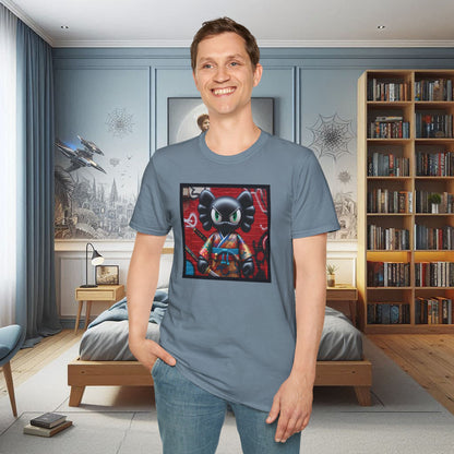 Samurai Cat Softstyle T-Shirt with Urban Graffiti Design