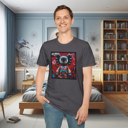 Samurai Cat Softstyle T-Shirt with Urban Graffiti Design