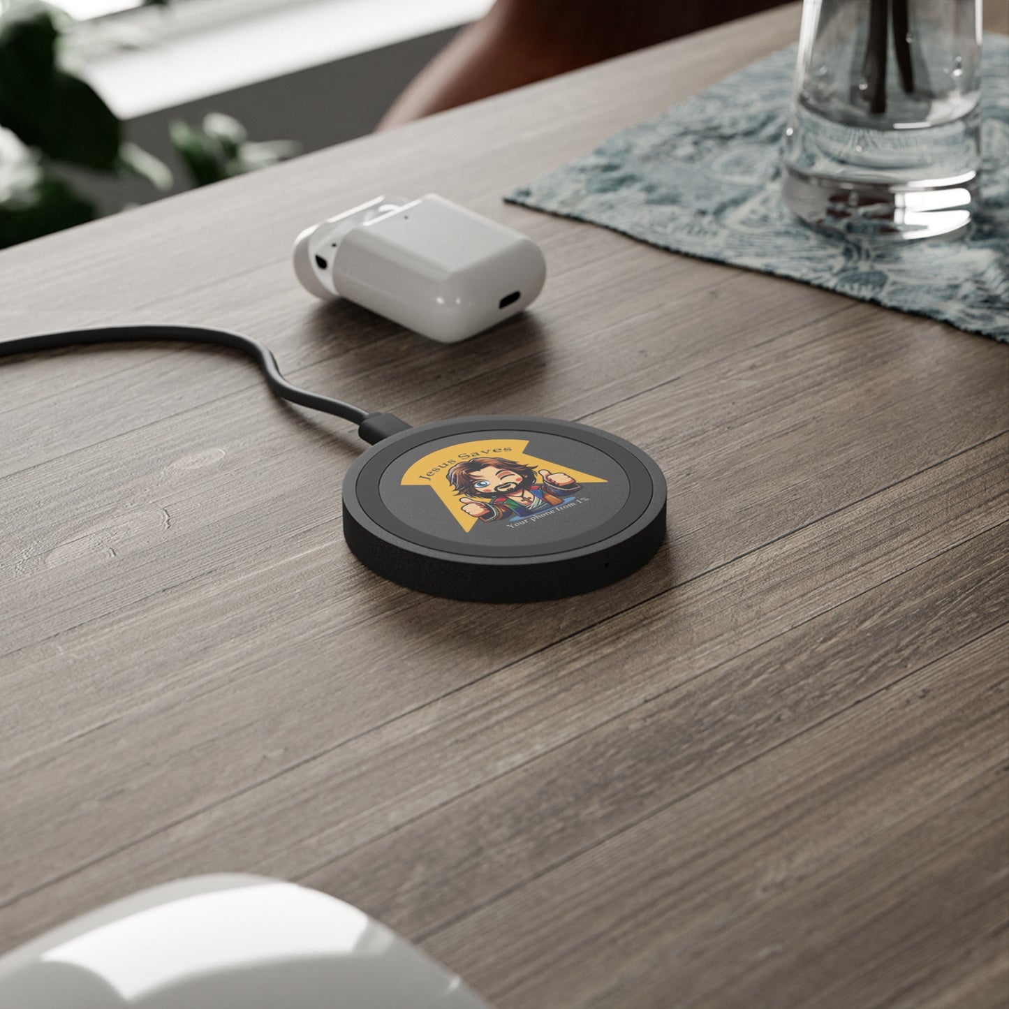 Jesus Saves Your Phone from 1% - Quake Wireless Charging Pad