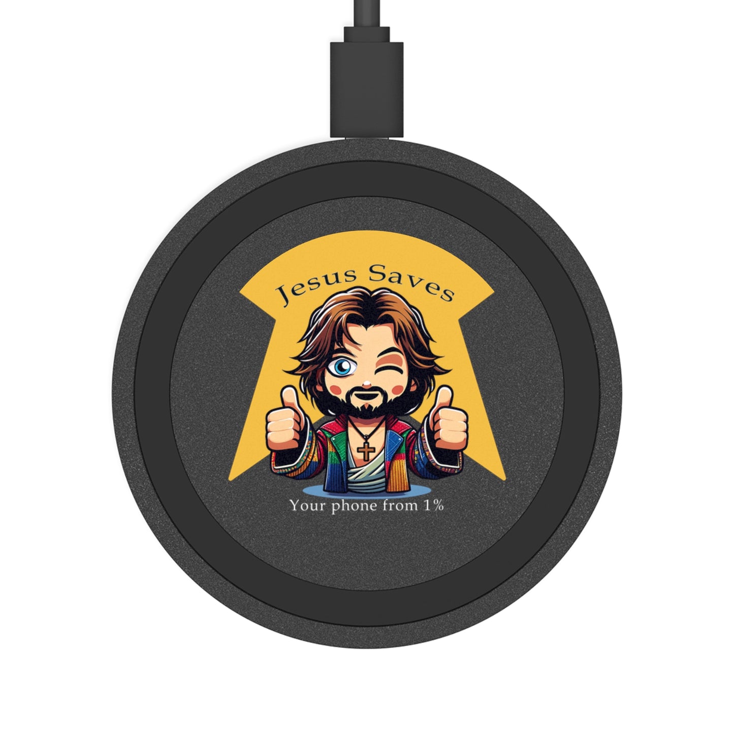 Jesus Saves Your Phone from 1% - Quake Wireless Charging Pad