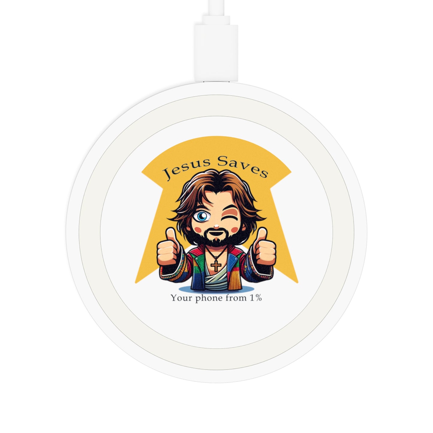 Jesus Saves Your Phone from 1% - Quake Wireless Charging Pad