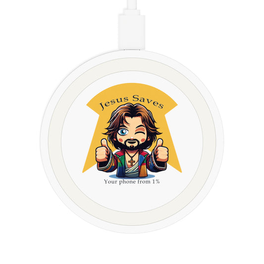 Jesus Saves Your Phone from 1% - Quake Wireless Charging Pad